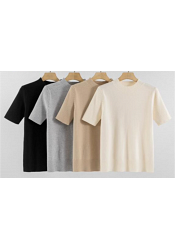 RIBBSTICKAD TOPP MED KORT ÄRM - MIXAT PACK 3