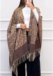 LEOMÖNSTRAD ÖPPEN PONCHO MED FRANSAR 2