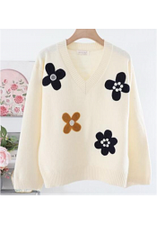 STICKAD TRÖJA MED BLOMMOR OCH V-RINGNING MIXAT PACK 3