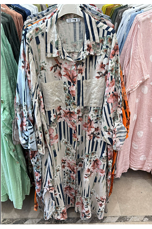 MÖNSTRAD LINNEKLÄNNING/KIMONO