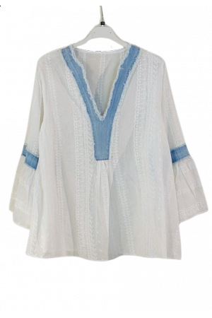 V-RINGAD BLUS MED DENIM-DETALJER