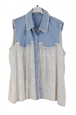 TUFF VÄST MED DENIM & SPETSDETALJER