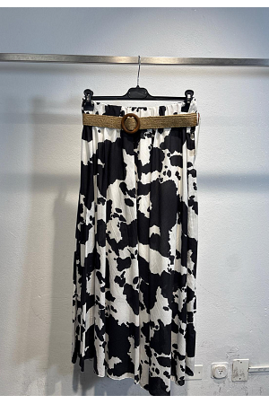 MAXIKJOL MED BÄLTE & UNDERSKJOL – COW PRINT