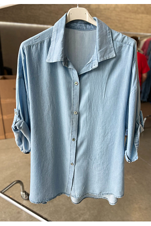 JEANSKJORTA I MJUK DENIM MED KORTARE ÄRM