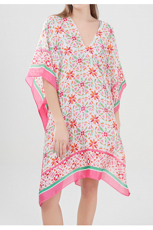 BLOMMIG STRANDKAFTAN I SILKESLOOK