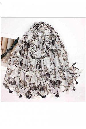 GINGKOBLAD-MÖNSTRAD SCARF MED TOFSAR