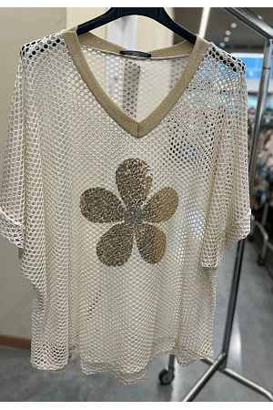 NÄTSTICKAD TRÖJA MED BLOMMA FRAMTILL