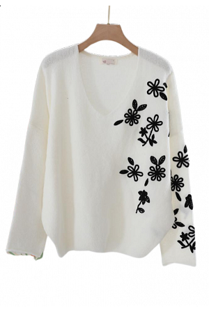 STICKAD TRÖJA MED BLOMMOR  - MIXAT PACK