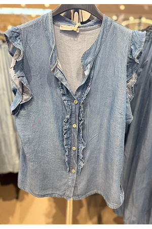 ÄRMLÖS VOLANGSKJORTA I JEANS
