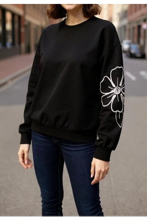 SWEATSHIRT MED BLOMDEKOR PÅ ÄRMEN – MIXAT PACK