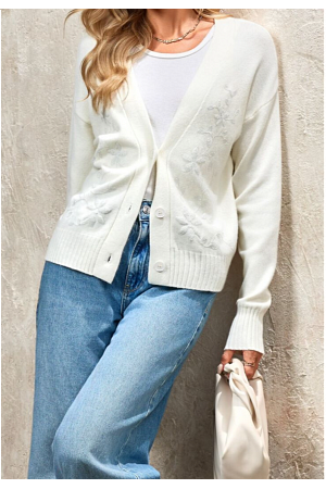 BRODERAD CARDIGAN MED V-RINGNING – MIXAT PACK