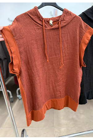LINNEHOODIE MED MIXADE MATERIAL