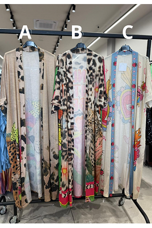 LÅNG KIMONO MED TUFFT TRYCK