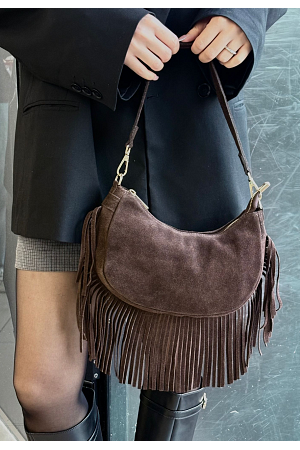 Axelremsväska med fransar i mocka-look