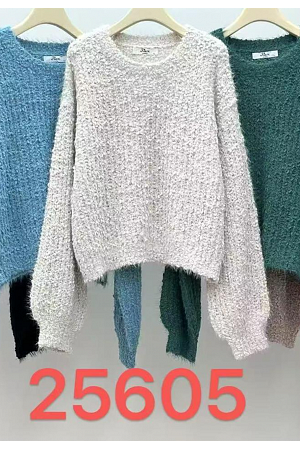 FLUFFIG STICKAD TRÖJA MED RUNDHALS