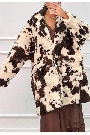 MÖNSTRAD TEDDYJACKA MED FICKOR