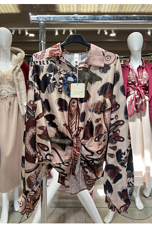 PRINTAD BLUS MED KNYTDETALJ & MÖNSTER
