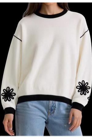 STICKAD TRÖJA MED SVART BLOMDETALJ MIXAT PACK