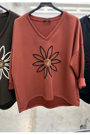 TRÖJA MED BRODERAD BLOMMA & PALJETTDETALJER
