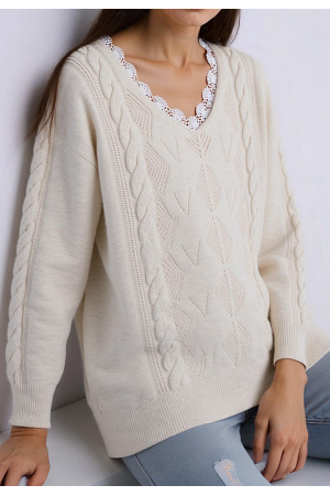 STICKAD TRÖJA MED SPETSDETALJ VID HALSEN - MIXAT PACK