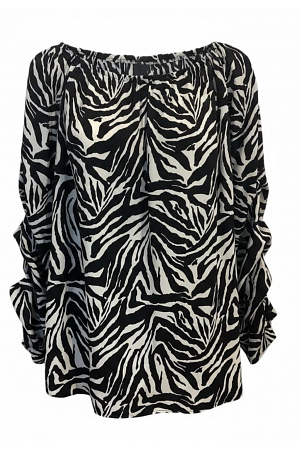 BLUS MED VOLANGÄRM – MÖNSTRAD