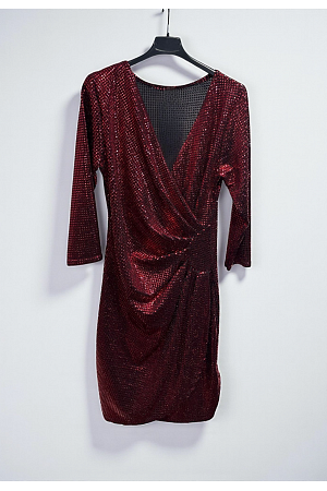 DRAPERAD PALJETTKLÄNNING MED V-RINGNING