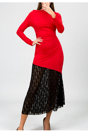 LÅNGÄRMAD KLÄNNING MED SPETSKJOL