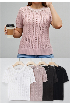 KORTÄRMAD STICKAD TRÖJA MED PÄRLDETALJ MIXAT PACK