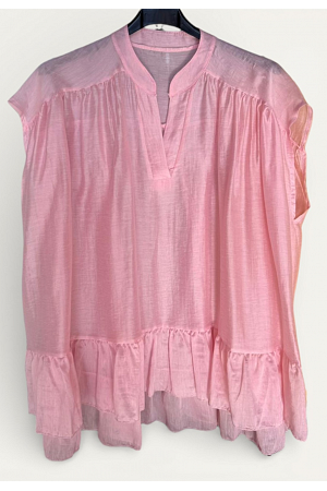 ÄRMLÖS VOLANGBLUS I LYOCELL & LINNEMIX