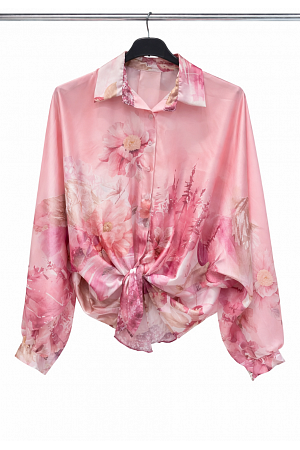 SATINBLUS MED BLOMMÖNSTER