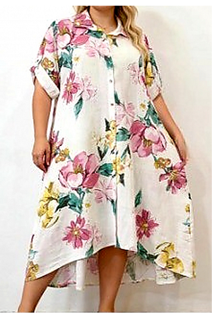 BLOMMIG LINNEKLÄNNING