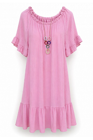 VISKOSKLÄNNING MED HALSBAND & VOLANG