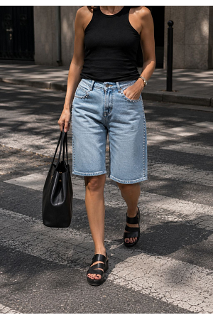 LÄNGRE JEANSSHORTS MED NITAR