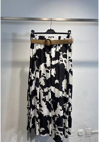 MAXIKJOL MED BÄLTE & UNDERSKJOL – COW PRINT 2