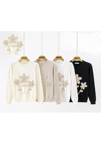 STICKAD TRÖJA MED GLITTRIGT BLOMMÖNSTER MIXAT PACK 2