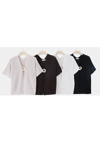 KORTÄRMAD CARDIGAN MED BROSCH MIXAT PACK 2