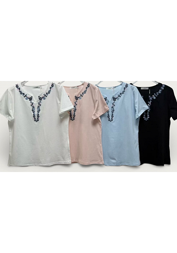 T-SHIRT MED BRODERAD HALSRINGNING (mixat pack) 2