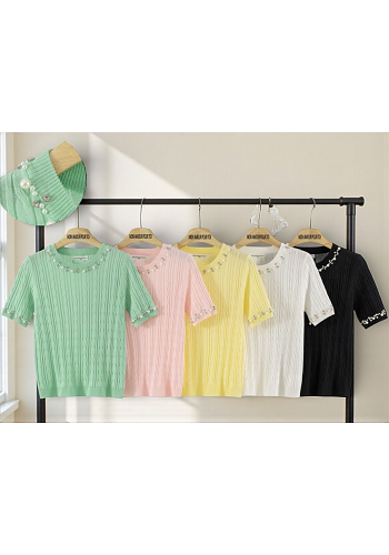 RIBBSTICKAD TOPP MED PÄRLDETALJER (mixat pack) 2