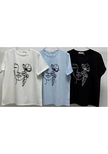 BRODERAD T-SHIRT MED KONSTTRYCK - MIXAT PACK 2